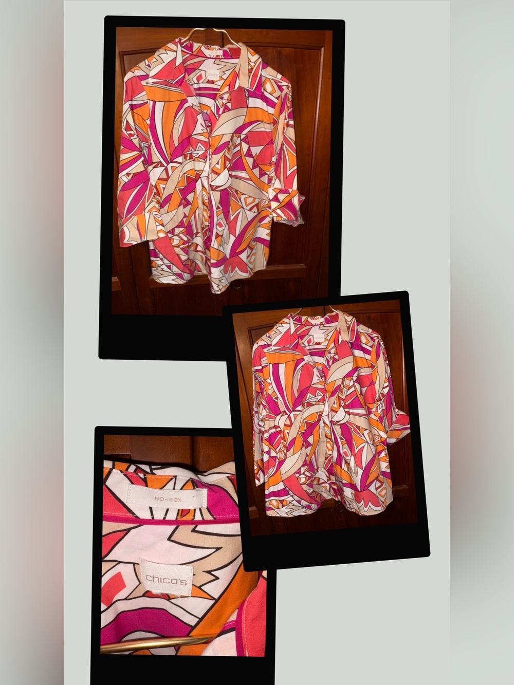 Chico's Pink and Orange Graphic 3/4 Sleeve Button Down Shirt #1175